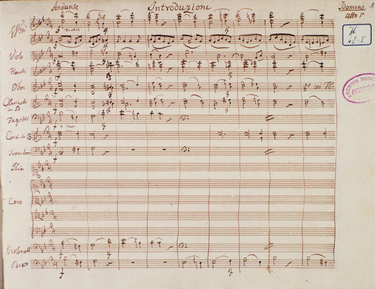 Noterside for Idomenee, kongen av Kreta, opera av Mozart, Lichtenthal-versjon (1843) av Unknown artist