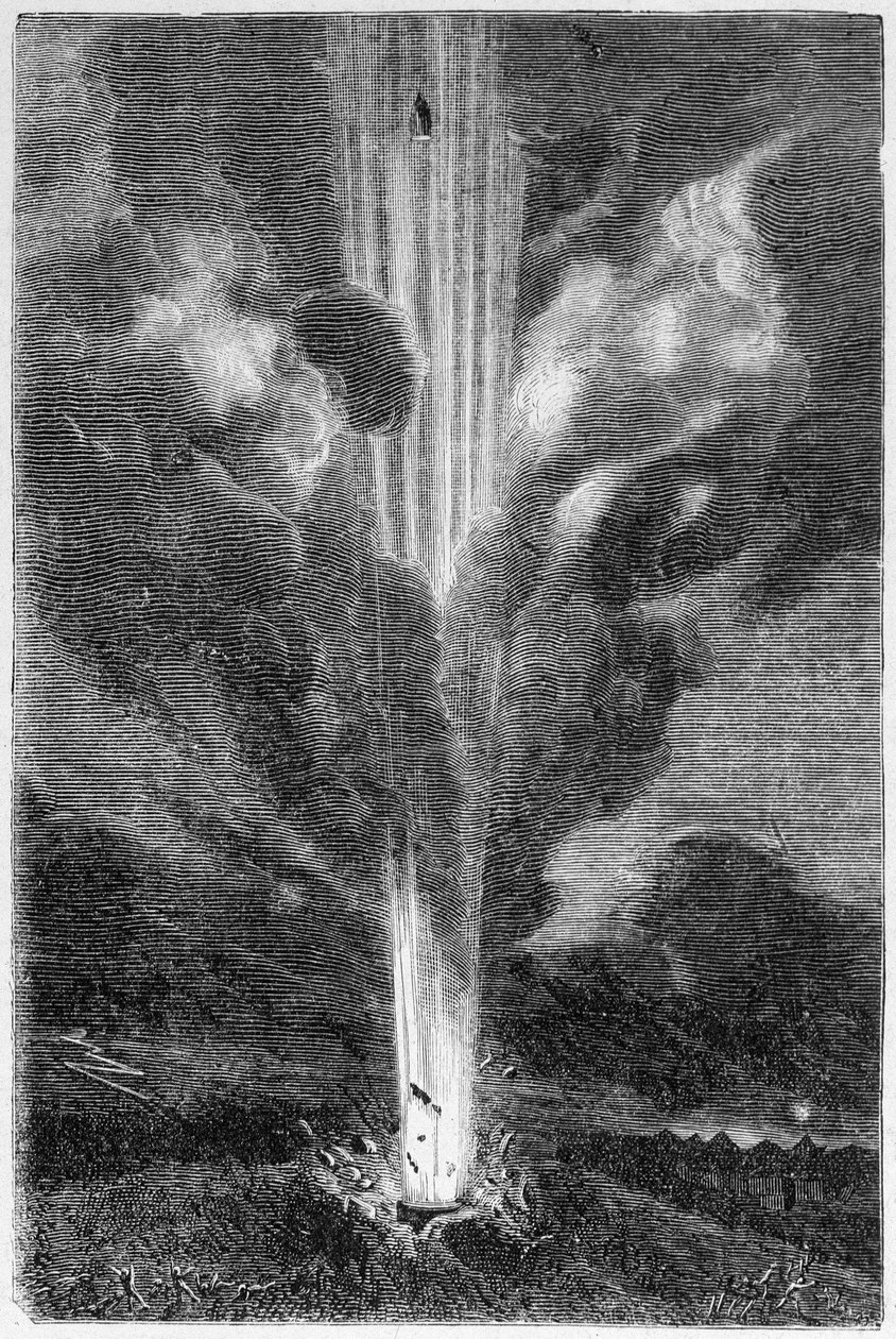 Skjell lansert på månen - i "Reise fra jorden til månen"" av Jules Verne av Unknown artist