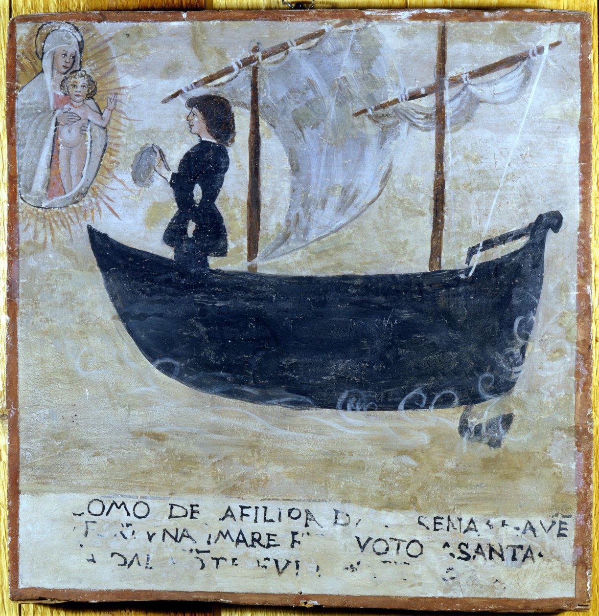 Skipet reddet fra stormen. Ex voto fra 1500-tallet fra helligdommen til Madonna del Monte i Cesena (Forlí). av Unknown artist