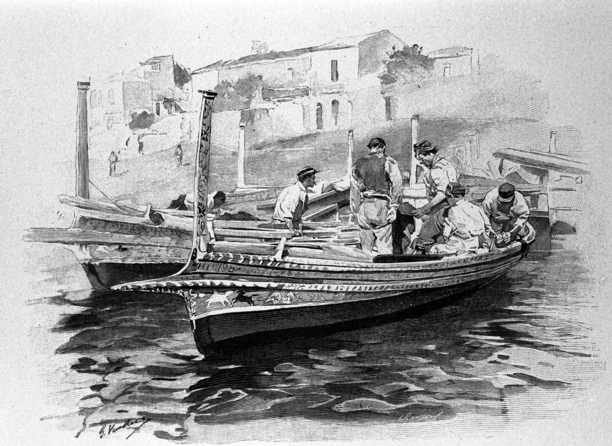 Sicilianske fiskere fra Lipari-regionen. 1800-talls gravering. av Unknown artist