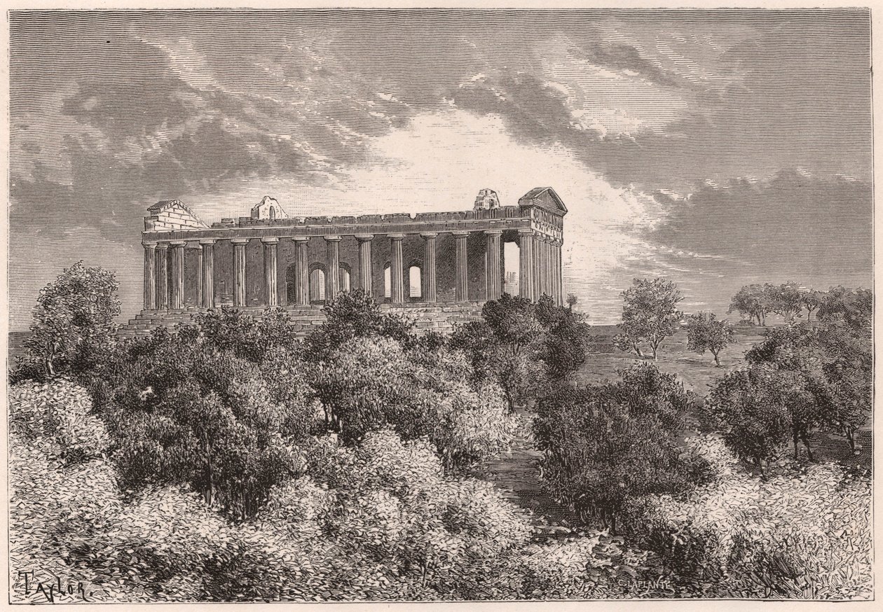 Sidevisning av det gamle hellenske konkordetemplet i Agrigento på Sicilia, Italia av Unknown