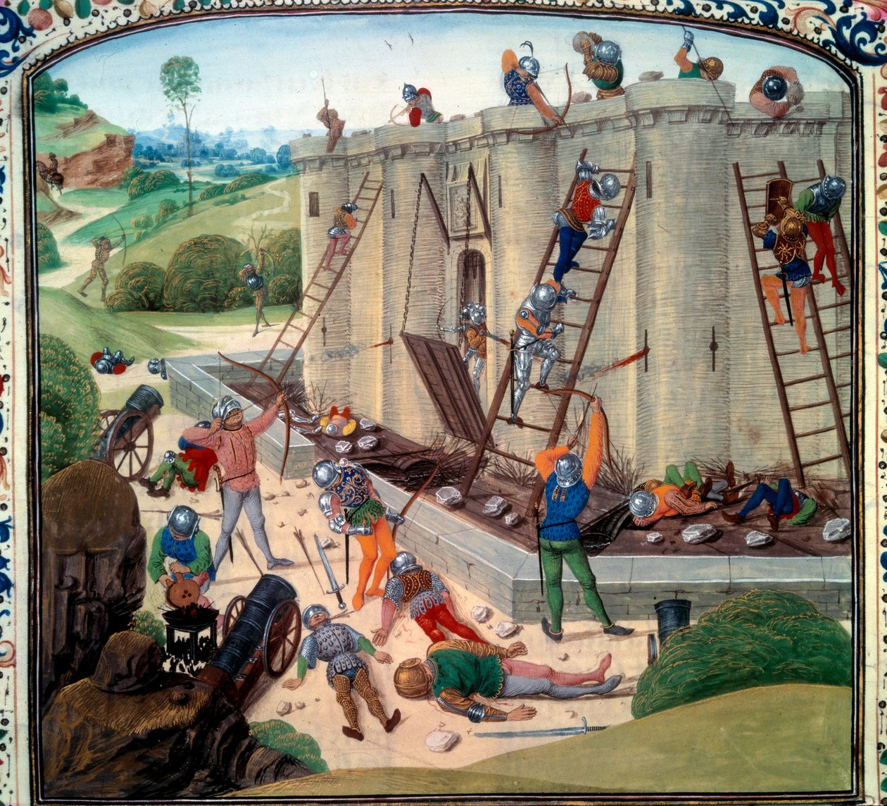 Beleiring av Brest (1386 e.Kr.). Miniatyr i "" Chronicles"" av Jean Froissart (Folio 116v) av Unknown artist