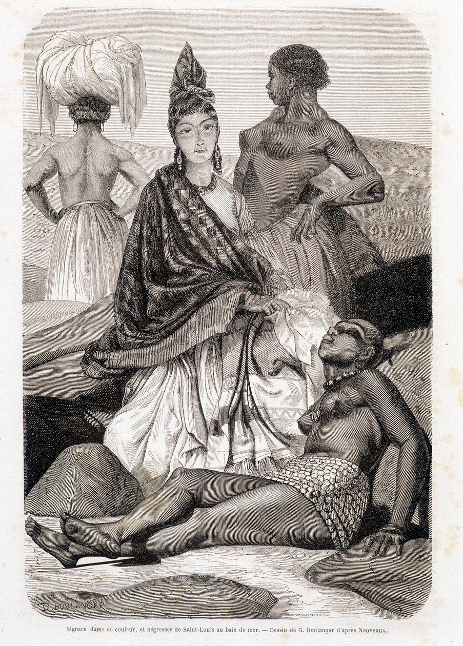 Signare dame av farge og neger av Saint Louis i sjøbadet - i "" Le Tour du Monde"" av Unknown artist