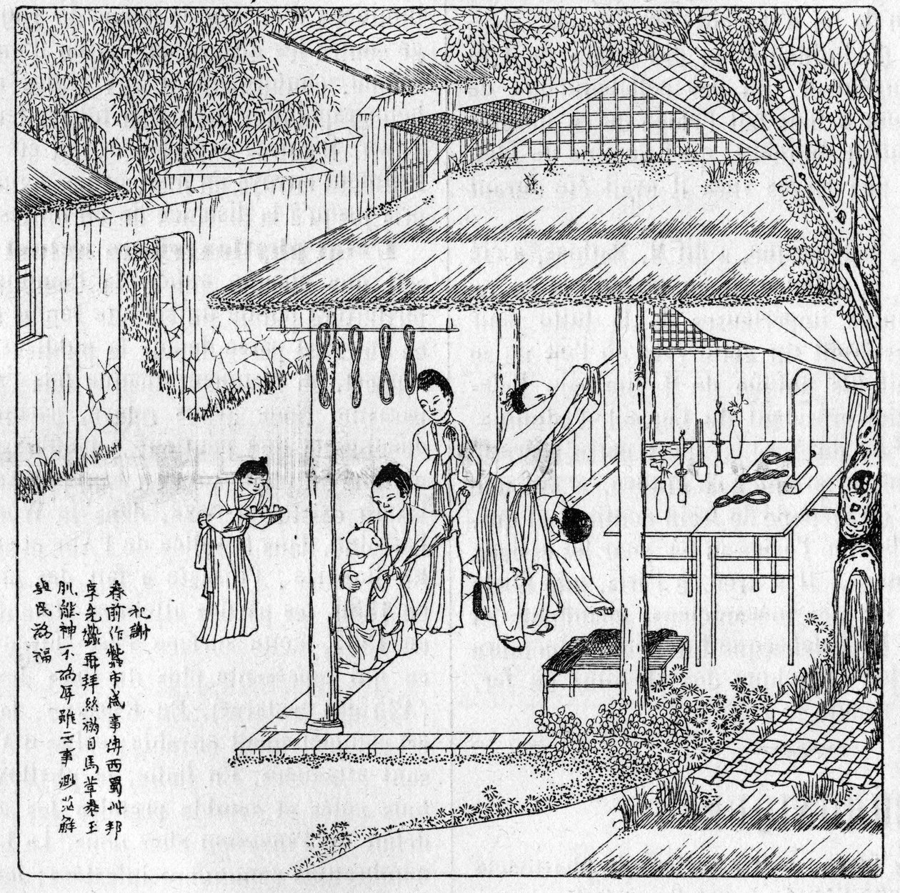 Silk and silk worm in China: thanks to the goddess of silk. Engraving in “” La Nature: revue des sciences et de leurs applications aux arts et a l
