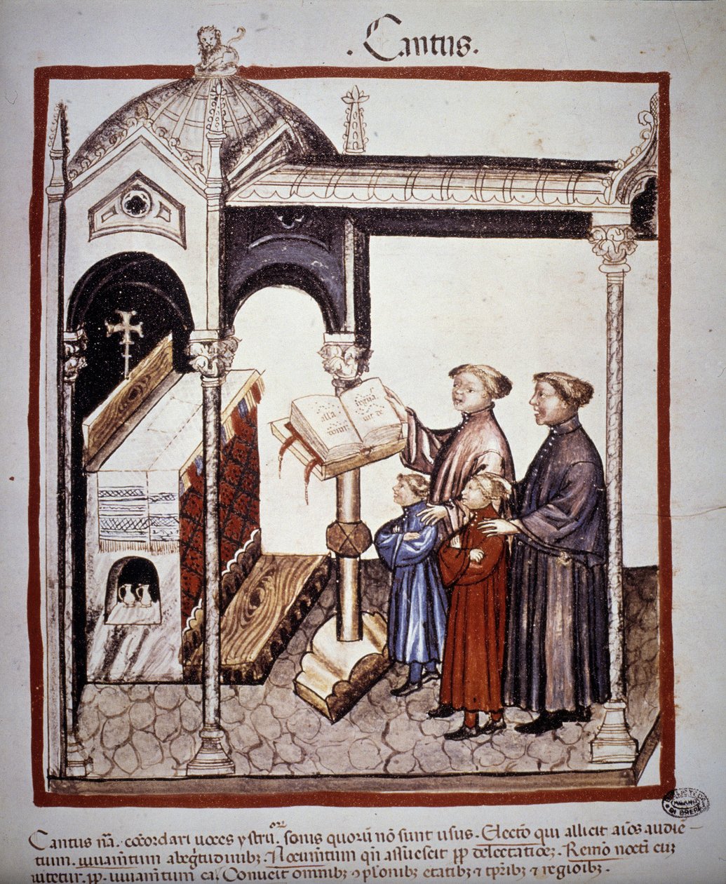Sang (en familie som synger i en kirke) - i "" Tacuinum Sanitatis""" på 1300-tallet. B.N, Wien. av Unknown artist