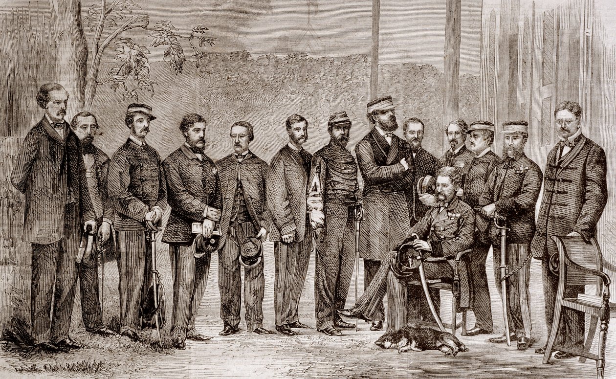 Sir James Hope Grant (1808-1875), en britisk soldat og hans stab under den andre opiumskrigen, som varte fra 1856 til 1860. av Unknown artist