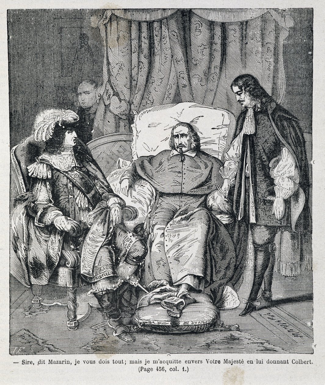 Sire, sa Mazarin, "Jeg skylder deg alt: men jeg betaler til Deres Majestet ved å gi ham Colbert." Kardinal Jules Mazarin (Giulio Raimondo Mazzarino eller Mazarino) (1602-1661) presenterer Jean Baptiste (Jean-Baptiste) Colbert (1619-1683) en Louis XIV (1638 av Unknown artist