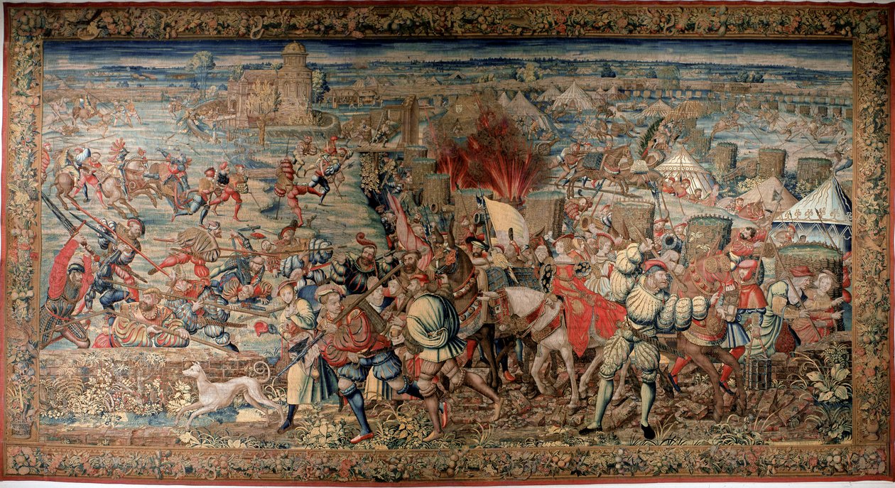 Sjette italienske krig (1521-1526): representasjon av slaget ved Pavia (Pavia) den 24/02/1525, hvor Francois I ble beseiret mot Charles V. Tapestry. Napoli. Museo Nazionale di Capodimonte. av Unknown artist