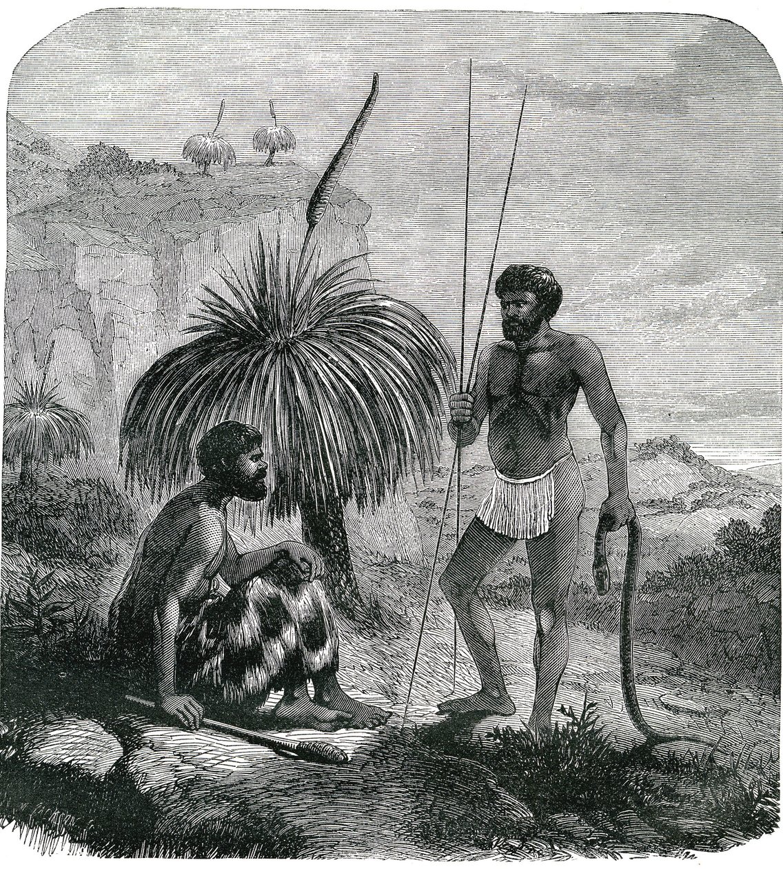 Slangejegere i Australia. Gravering 1868 av Unknown artist