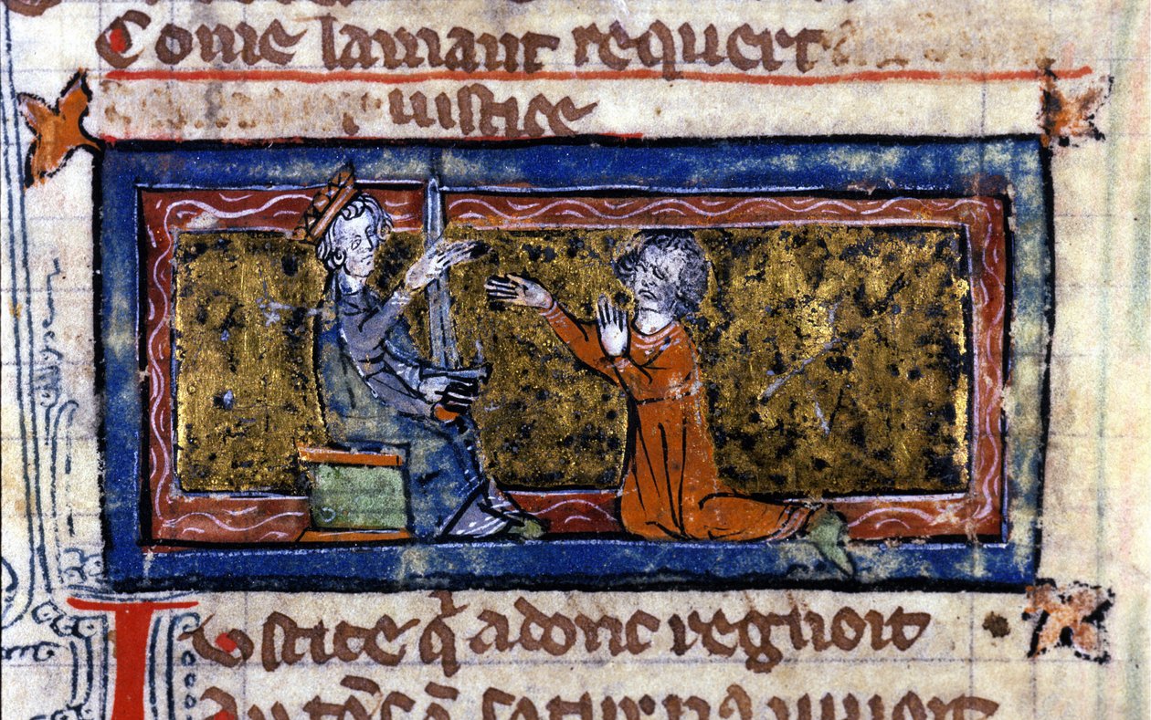 Mykgjøring av en ridder av Herren. manuskript fra 1200-tallet. av Unknown artist