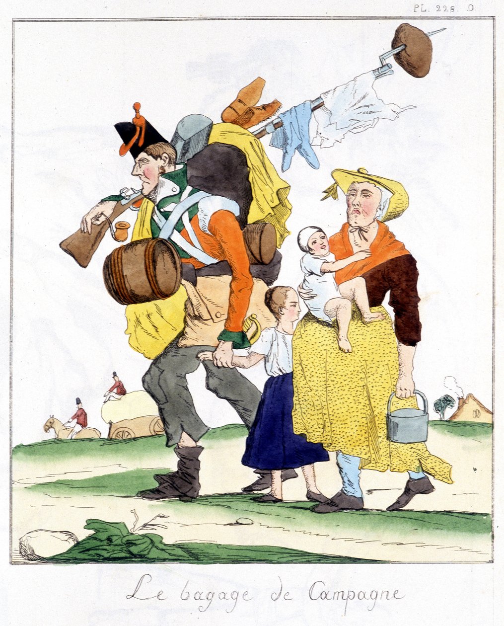 Engelsk soldat fra kampanjene mot Napoleon flau av sin kone og barn - i "" Musée de la caricature"" av E. Jaime, red. Delloye, Paris av Unknown artist