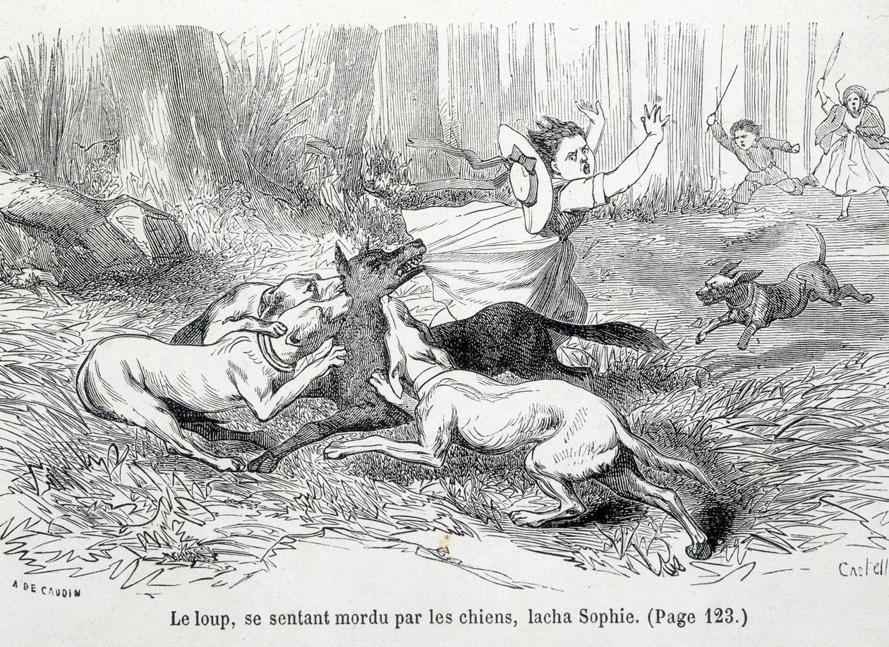 Sophie og ulven - i "The misfortunes of Sophie"" av grevinnen av Ségur, Hachette av Unknown artist