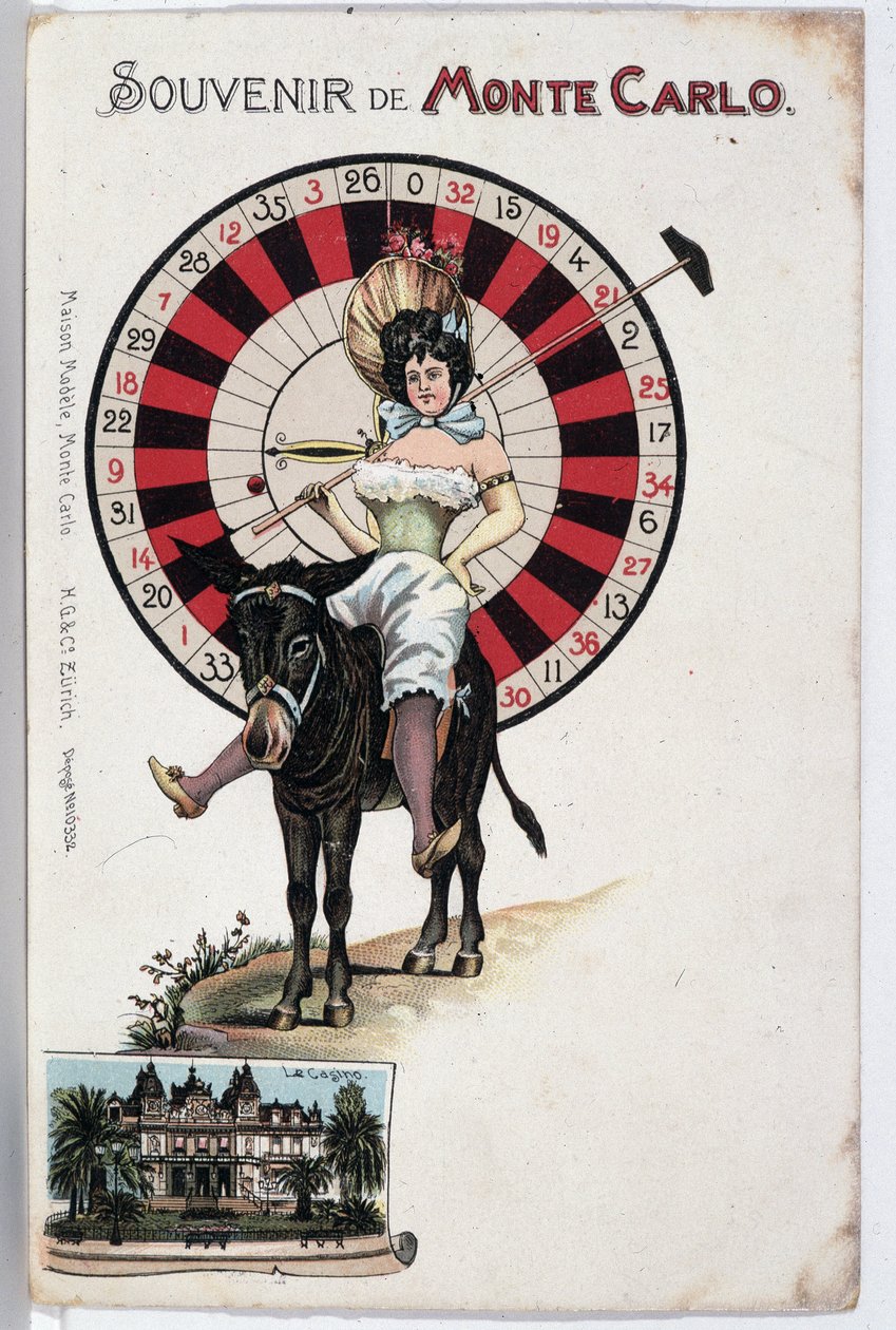 Suvenirpostkort av Monte Carlo, sent på 1800-tallet av Unknown artist