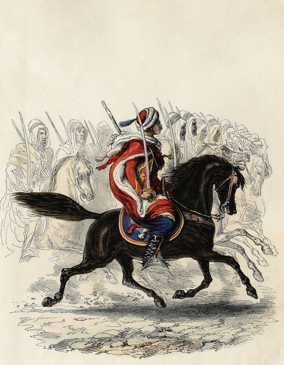 Spahis (Indian cavalry corps of the French army) composed mainly of Arab horsemen trained for the province of Algiers in 1834, d