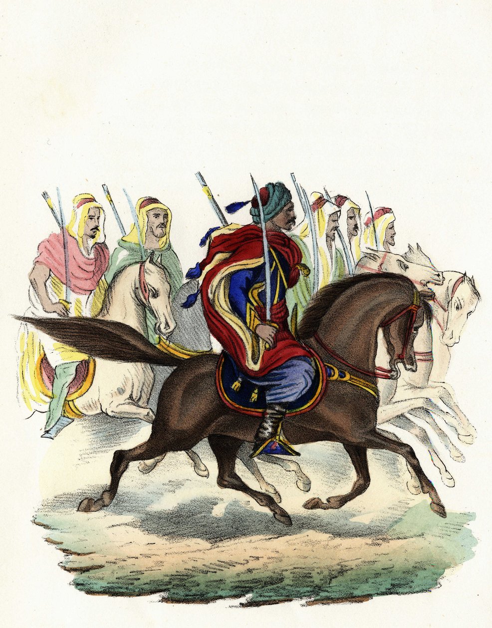Spahis, et urbefolkningskavalerikorps fra den franske hæren i Afrika, hovedsakelig sammensatt av arabiske ryttere, dannet for provinsene Alger i 1834, Bone i 1835 og Oran i 1836. I "" Storia d