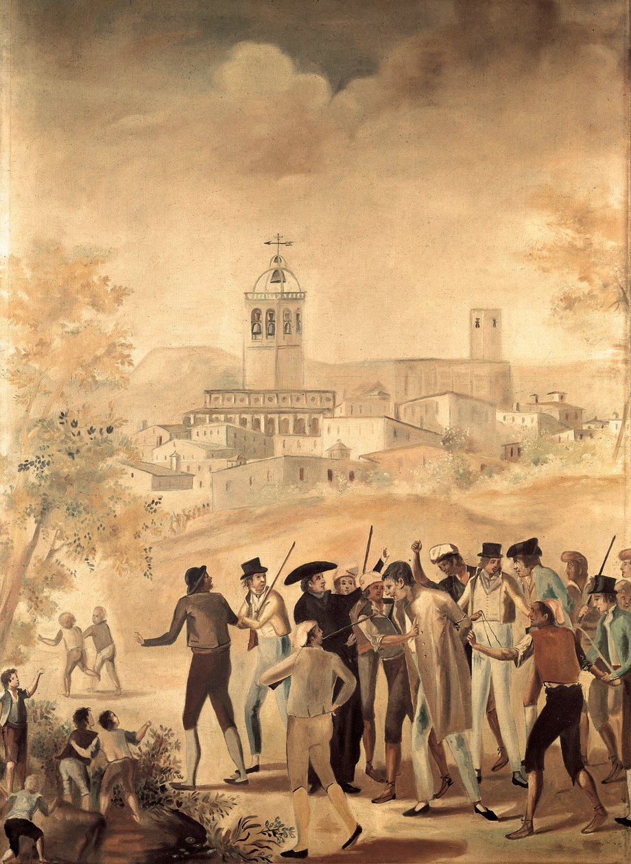 Spansk uavhengighetskrig (1808-1814): arrestasjon av en fransk statsborger nær Manresa, Anonymt maleri. av Unknown artist