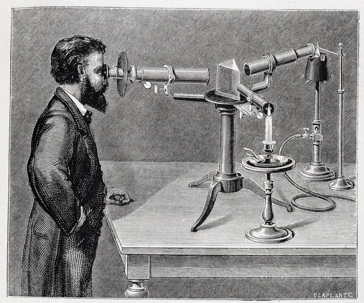 Spektroskop for å sammenligne spektrene til jordiske elementer med de til himmellegemer av Unknown artist