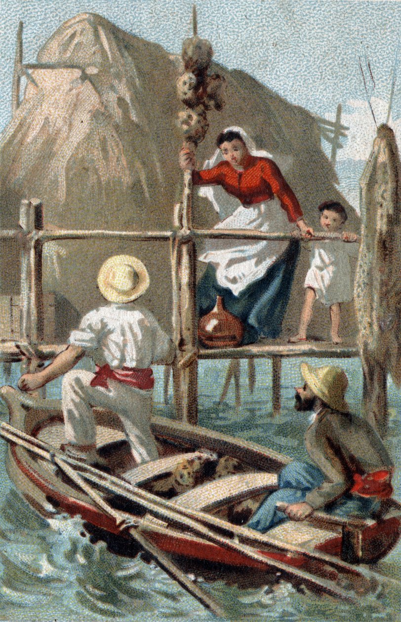Svampfiskere på Cuba. Kromolitografi på slutten av 1800-tallet. av Unknown artist