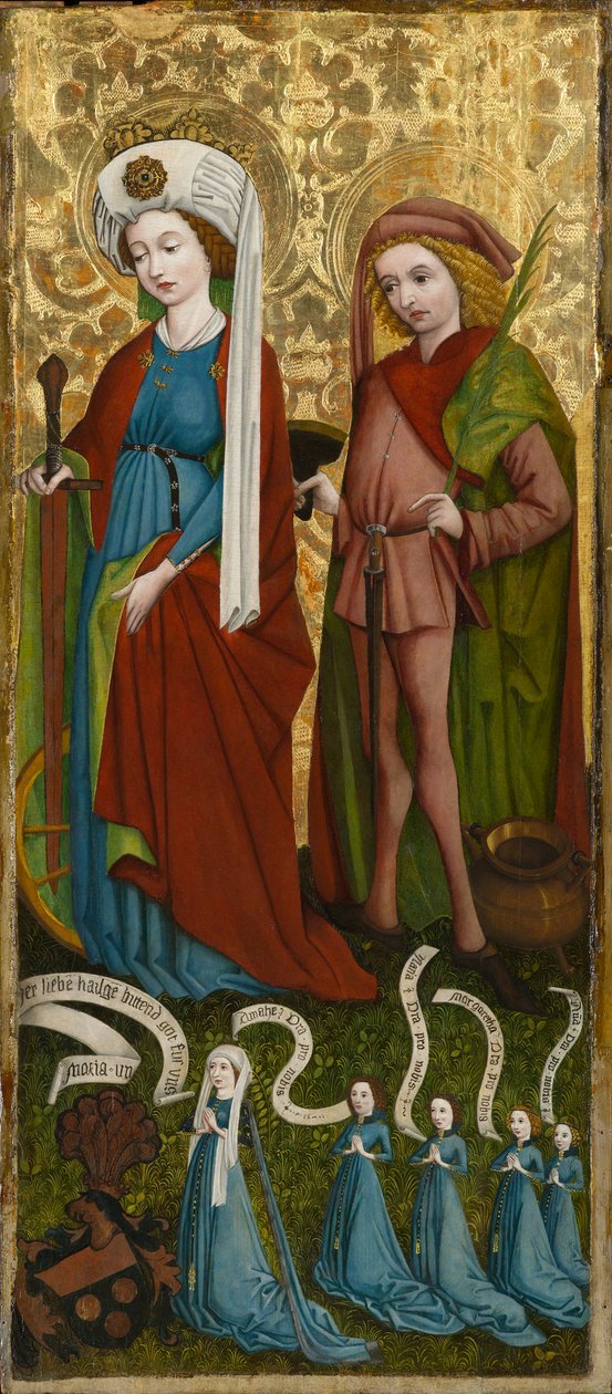 St. Catherine og St. Vitus med Anna von Freiberg og hennes døtre, ca 1450 (tempera og olje på panel) av Unknown artist