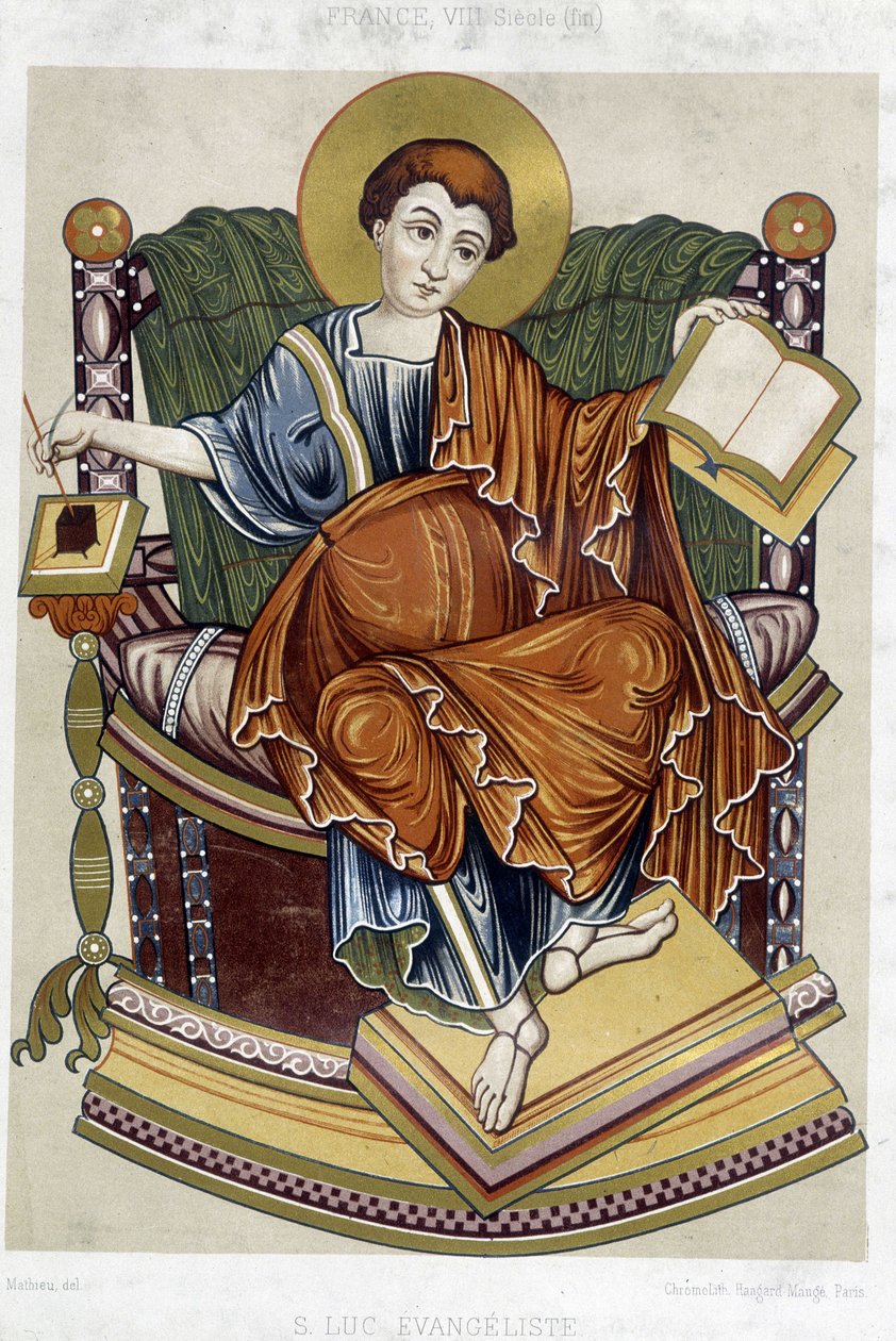 St Lukas evangelist - chromo. 1800-tallet fra et dokument fra 800-tallet av Unknown artist