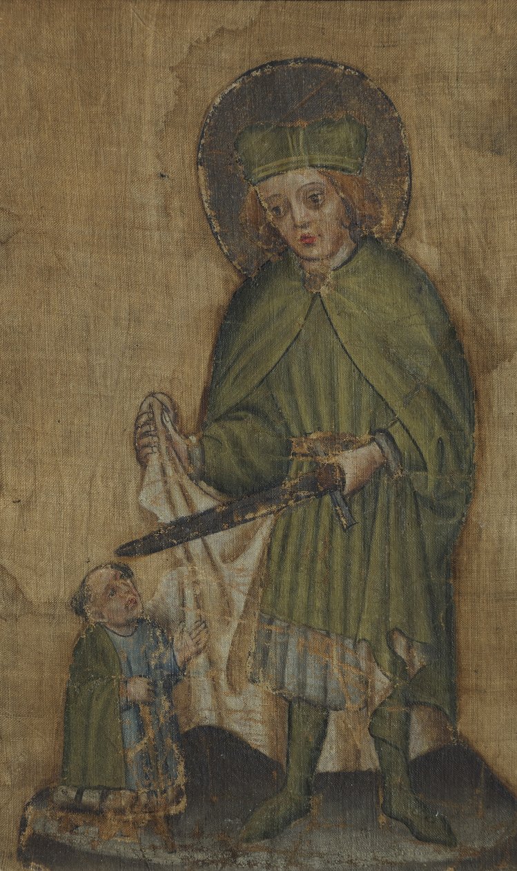 St. Martin og tiggeren, ca. 1440 (valpeolje på tekstil, sannsynligvis lin) av Unknown artist