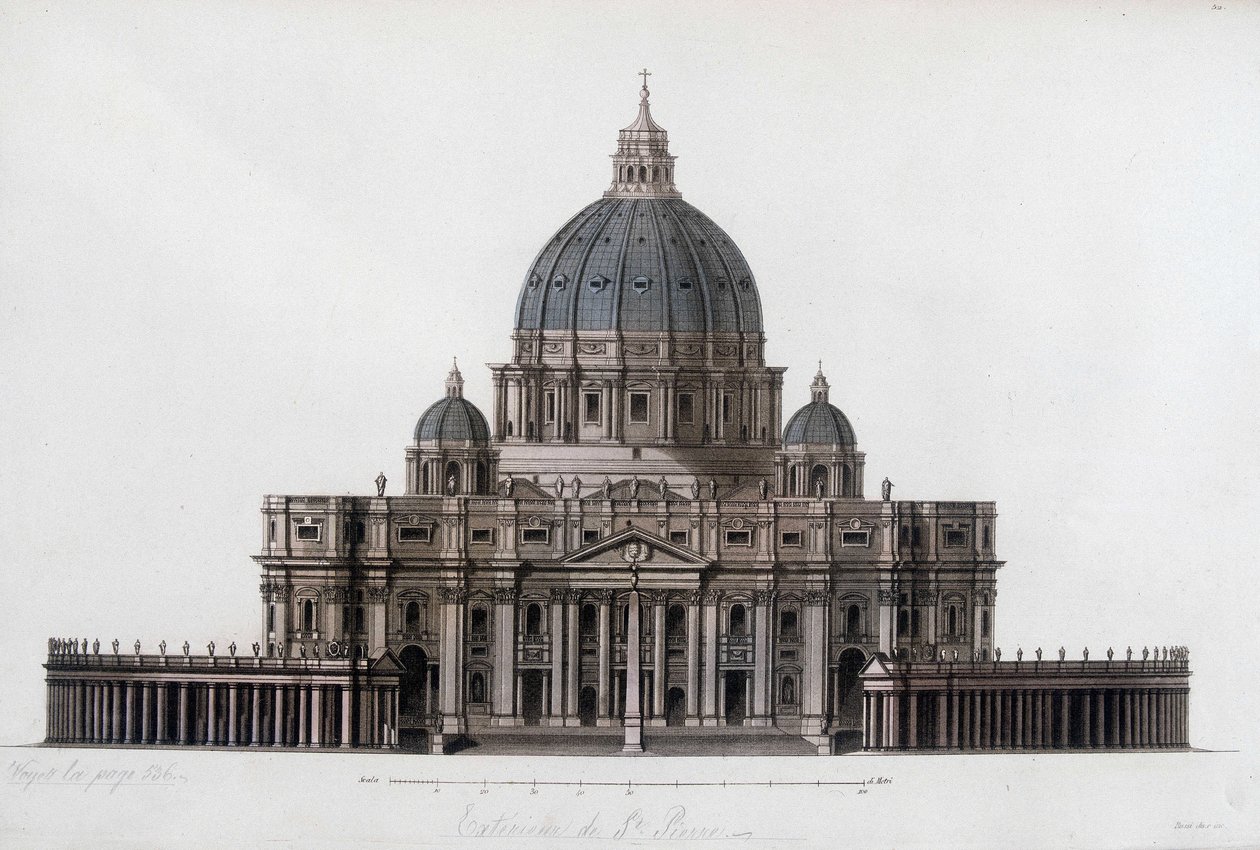 Peterskirken i Roma til Vatikanet (San Pietro in Vaticano). I "" Den gamle og moderne drakten"" 1819-1820, av Jules Ferrario. av Unknown artist