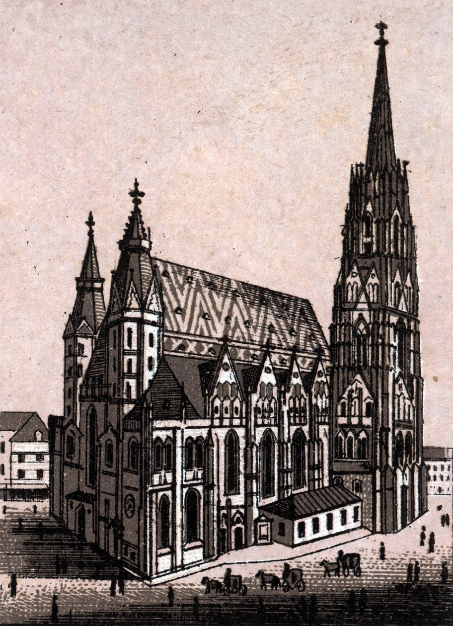 St. Stefans katedral (St. Stefan eller Stephansdom eller St. Stephane eller St. Stephan Kirche) i Wien i Østerrike (Wien) i "Verden illustrerer 168 utsikter" Udatert (slutten av 1800-tallet) av Unknown artist
