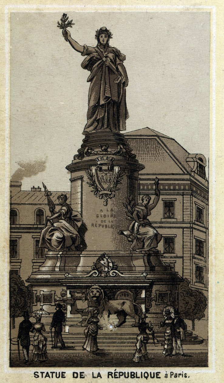 Statue av republikken, Place de la Republique i Paris. Kromolitografi fra slutten av 1800-tallet. av Unknown artist