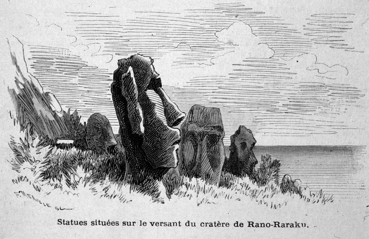Statuer plassert på Påskeøya (Rapa Nui), Polynesia. av Unknown artist