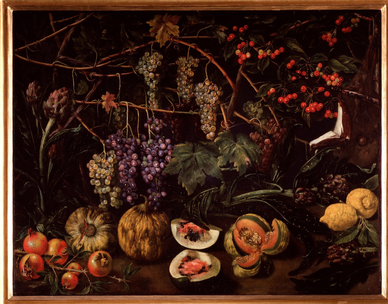 Stilleben med druer og squash (maleri av Unknown artist