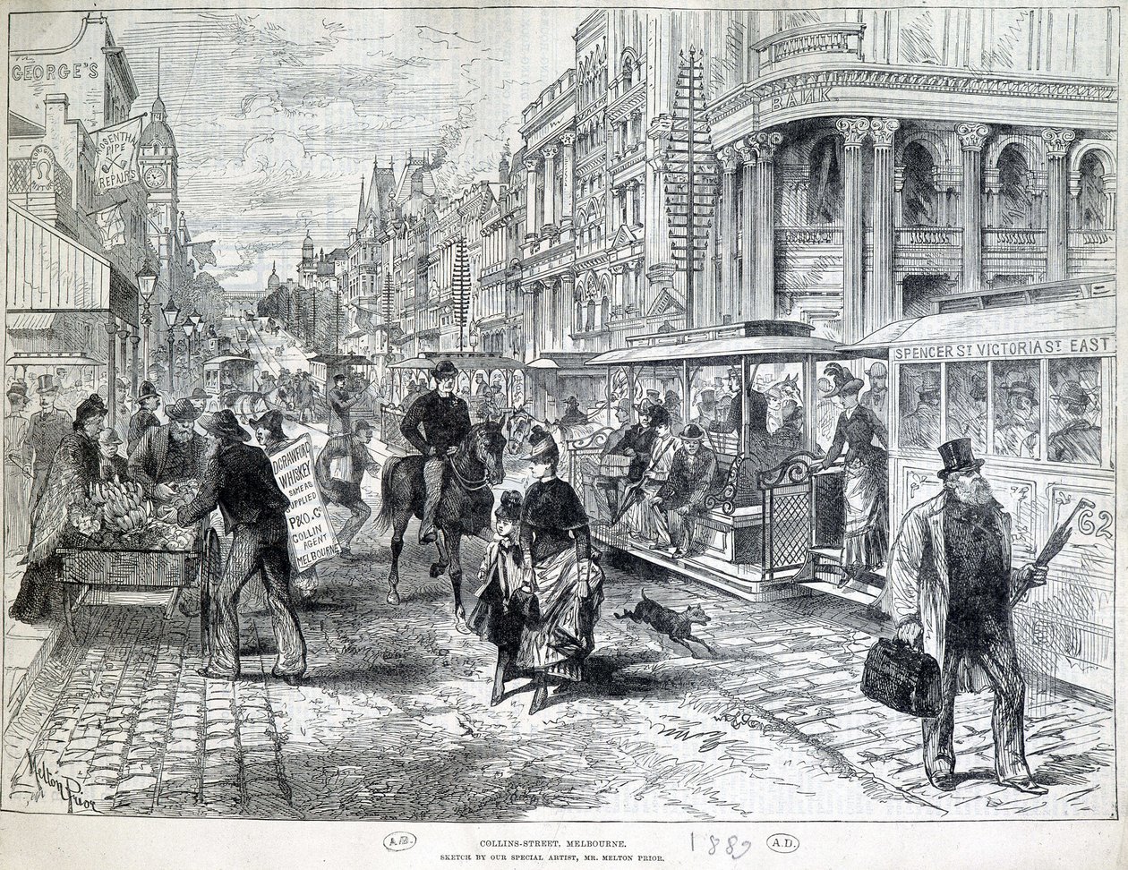 Gatescener, Collins Street i Melbourne i 1889. av Unknown artist