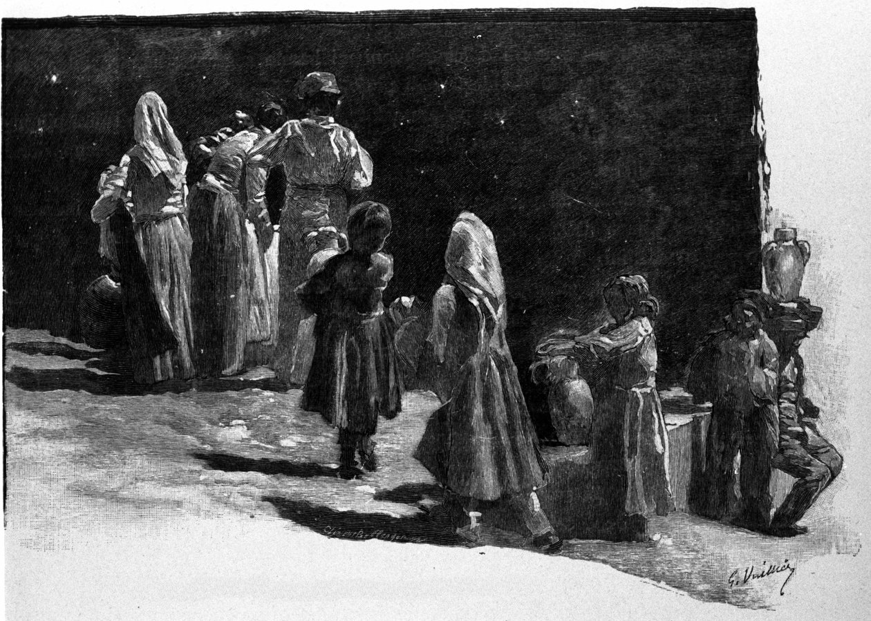 Overtro: kontemplasjonen av stjerner av innbyggerne i landsbyene på Sicilia. Gravering av 1800-tallet av Unknown artist