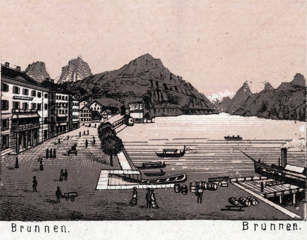 Sveits: utsikt over byen Brunnen. i "" Verden illustrerer 168 visninger"" Udatert (slutten av 1800-tallet) av Unknown artist