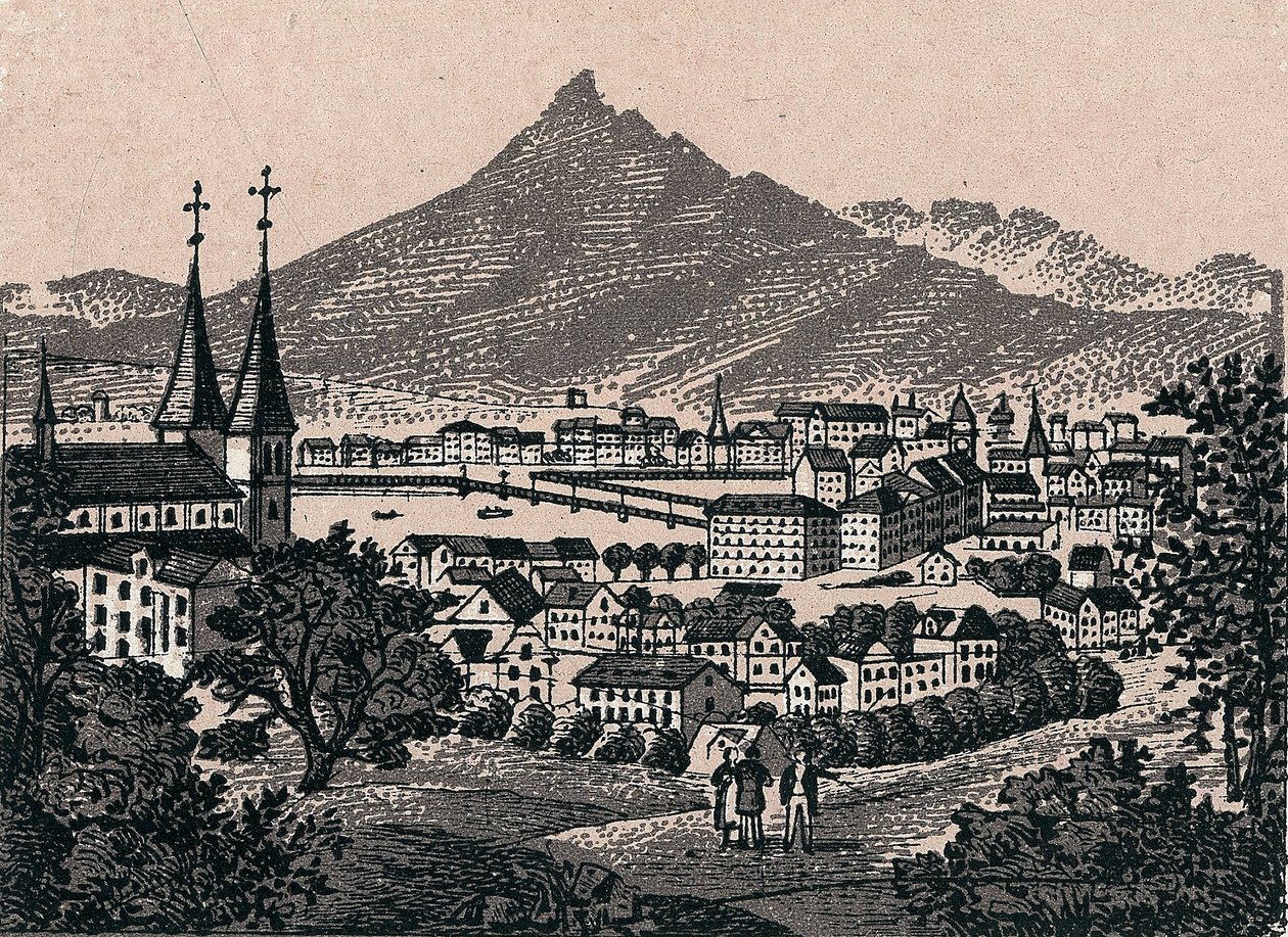 Switzerland: view of the city of Lucerne (Alfalfa). in “” The world illustrates 168 views”” Undated (end of 19th century) av Unknown artist