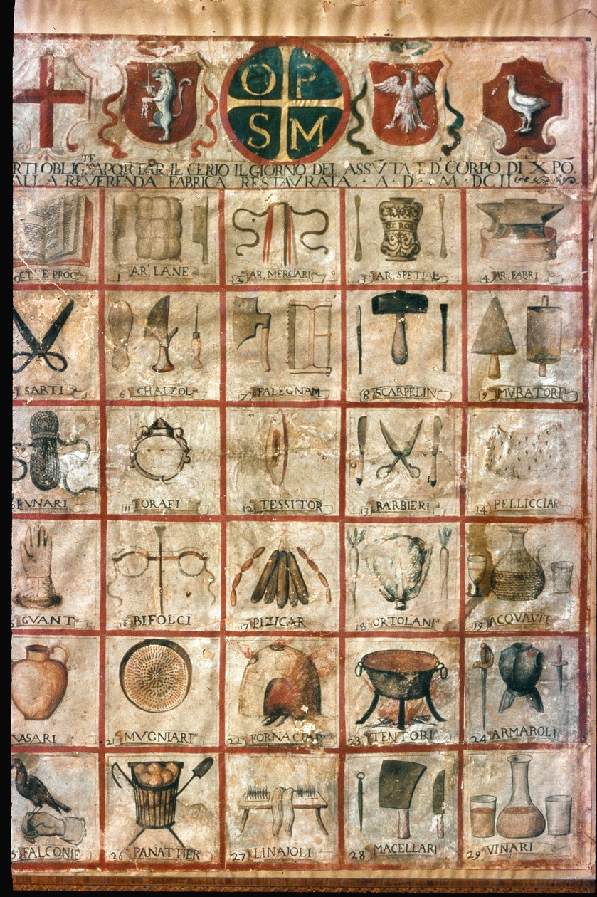 Symboler for kunsten i byen. Selskapstabell av Unknown artist