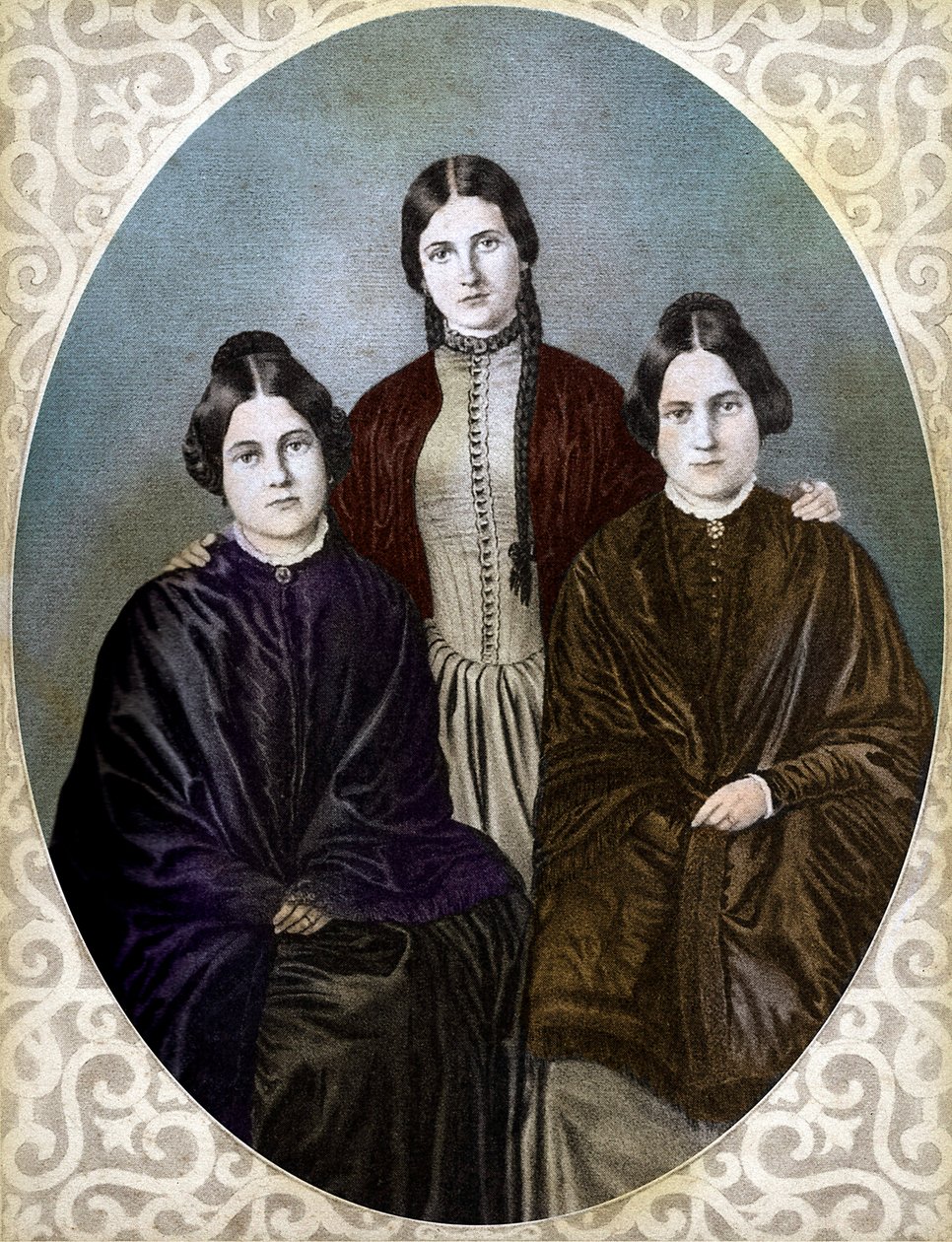 REVESØSTERNE Margaretta, Kate og Leah er pioner-spiritualister (Fox Sisters: fra venstre til høyre: Margaret eller Maggie (1837-1893), Kate (1828-1892) og Leah (1814-1880), pionerer innen spiritualisme og spiritualisme av Unknown artist