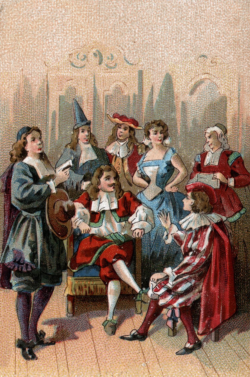 TEATERET I TIDENE: Jean Baptiste Poquelin, dit Molière (1622–1673) og hans tropp. av Unknown Artist