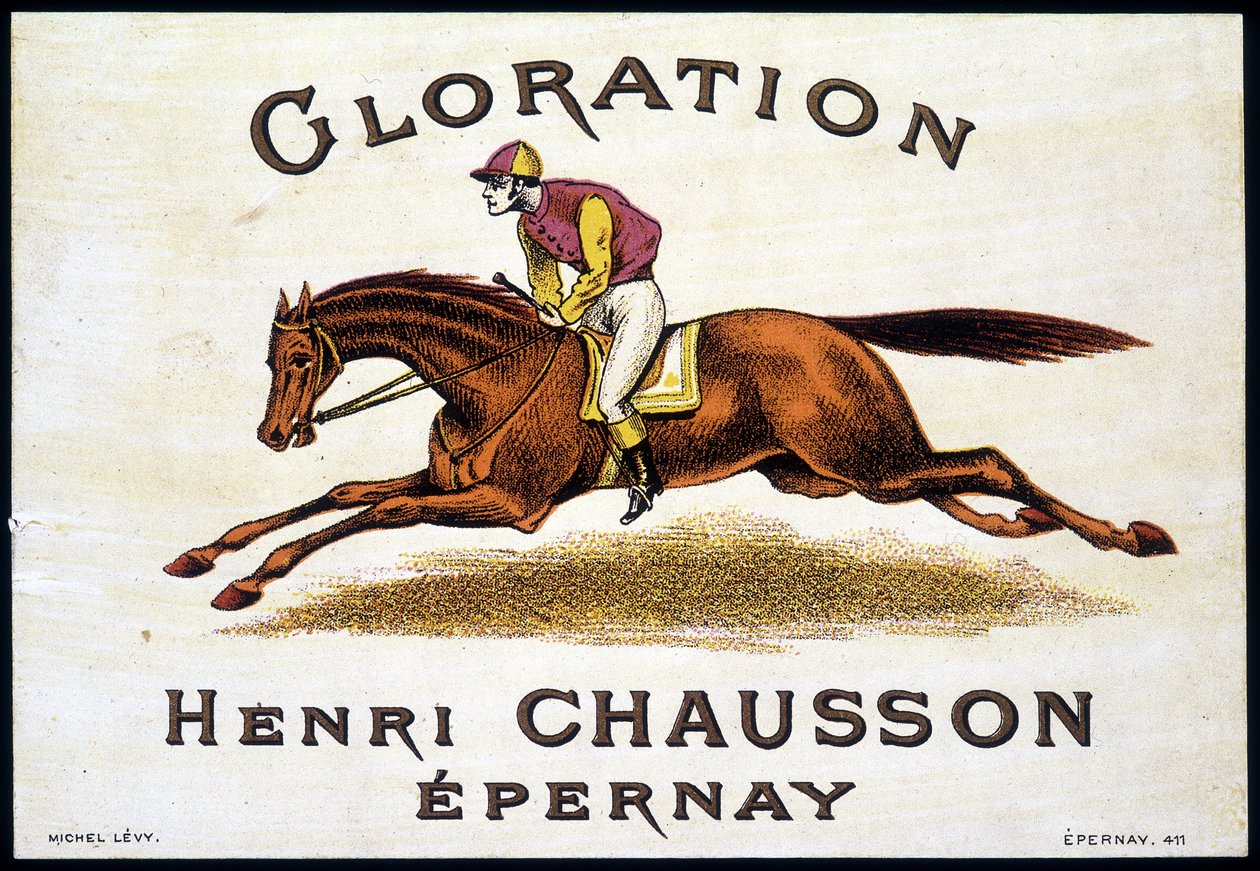 Tag of “” Glorination Henri Chausson Epernay””: horse riding, sd. 19th century. av Unknown artist
