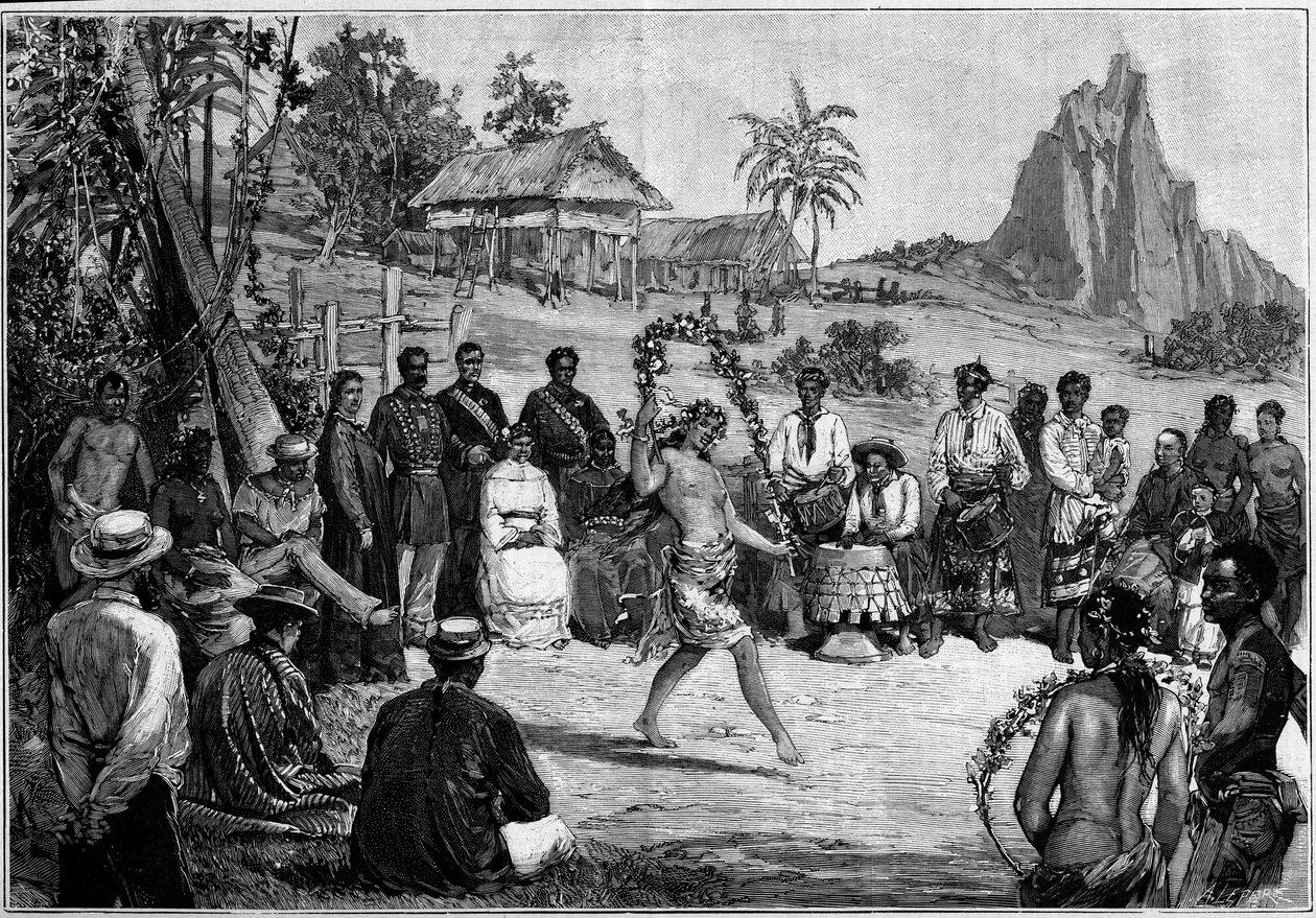 Tahiti: Thai dances in Papeete, before the court of King Pomare V av Unknown artist