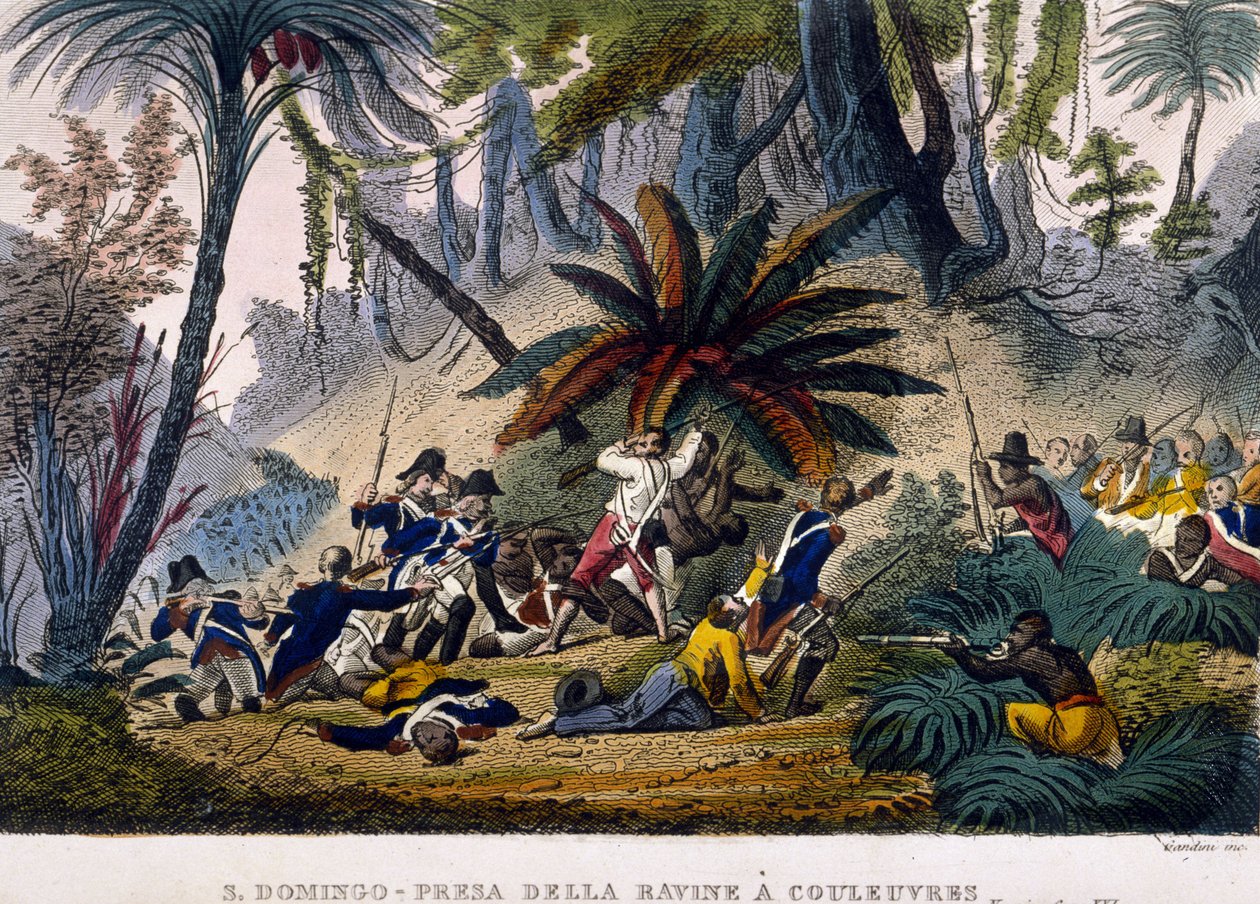 Tatt de la Ravine på Reuvres 23.02.1802. Leclerc-ekspedisjonen, som omkranser troppene til Francois Dominique Toussaint, kjent som "Toussaint-Louverture" (Toussaint Louverture) av Unknown artist