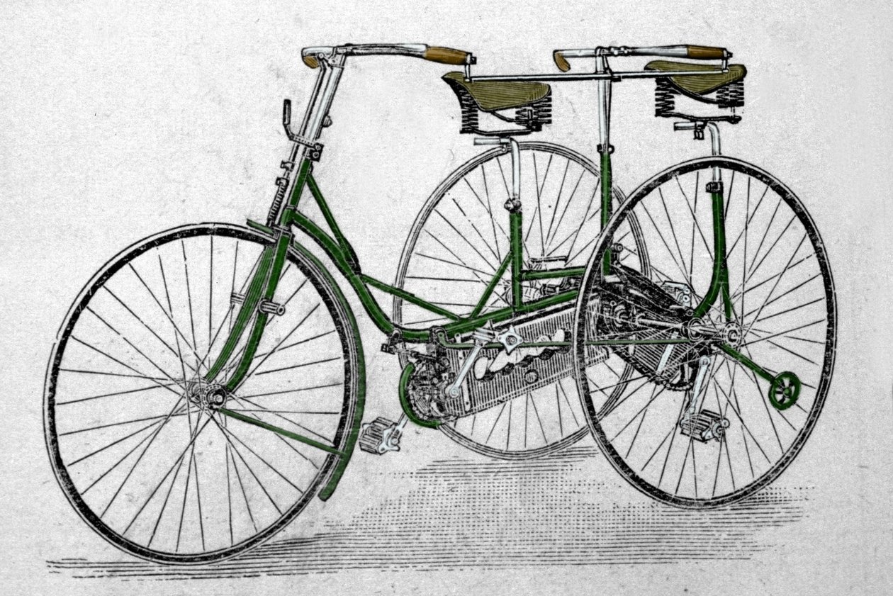 Tandem trehjulssykkel modell. av Unknown artist