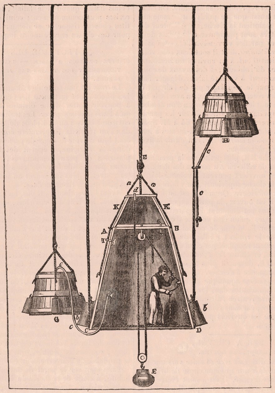 Teknisk snitt av en dykkerklokke, ca. 1833 av Unknown
