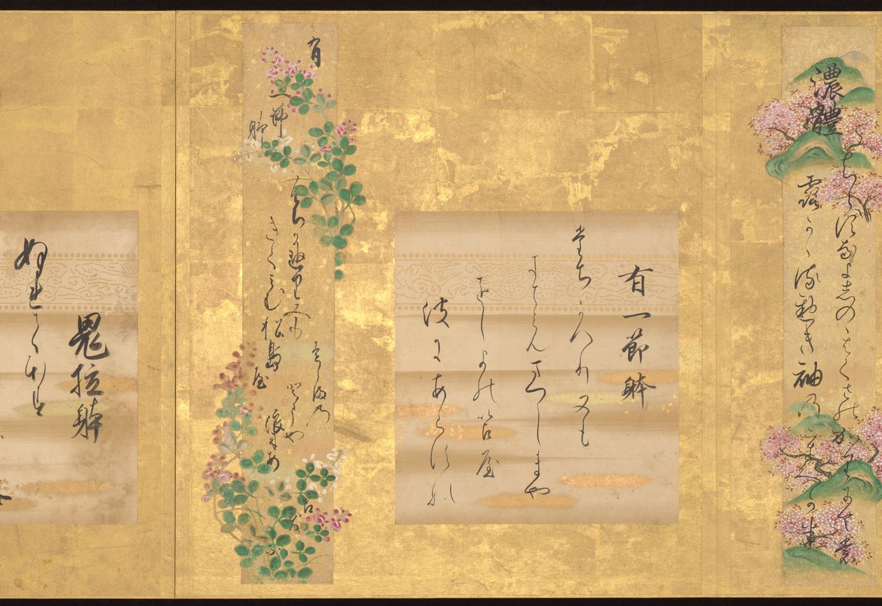 Teikas ti stiler innen japansk poesi, tidlig på 1700-tallet (album med ti blader; blekk og farge på papir) av Unknown Artist