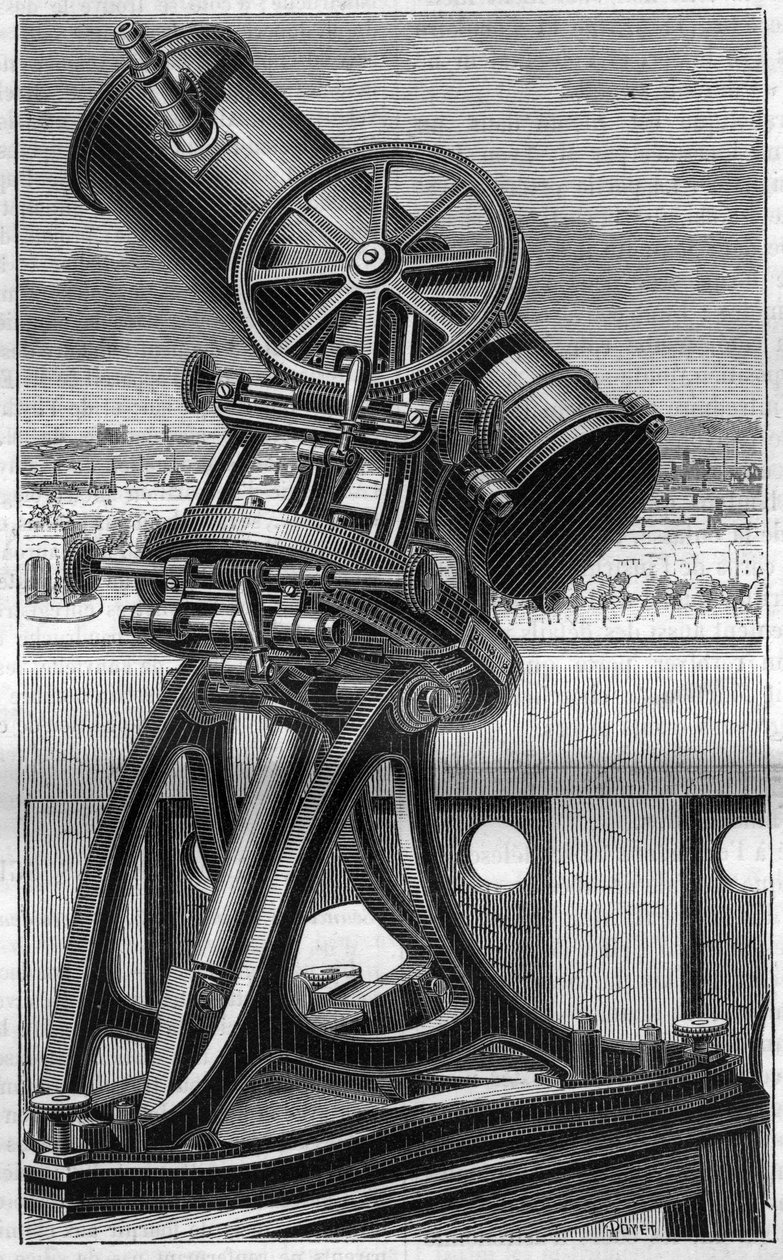 Teleskop til Trocadero Popular Observatory i Paris. Gravering i "" La Nature"" av Unknown artist
