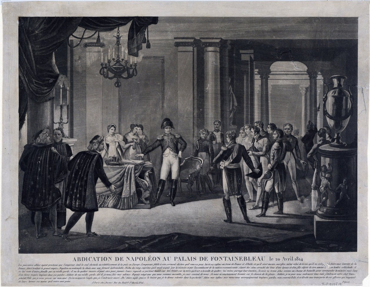 Abdikasjonen av Napoleon ved Fontainebleau 11. april 1814 (gravering) av Unknown artist