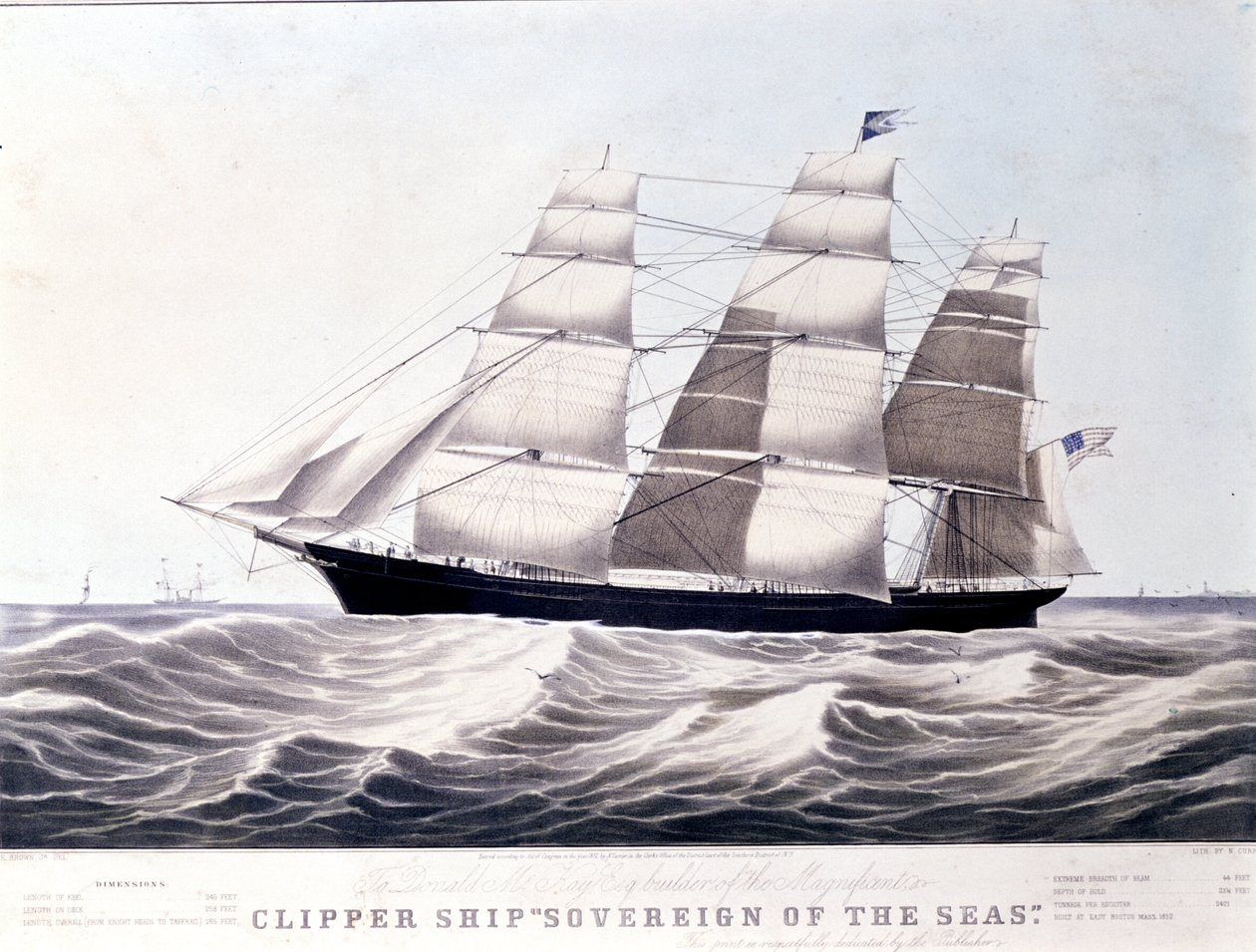 Den amerikanske klipperen Sovereign of the Sea rundt 1852. Litografi fra 1800-tallet av Unknown artist