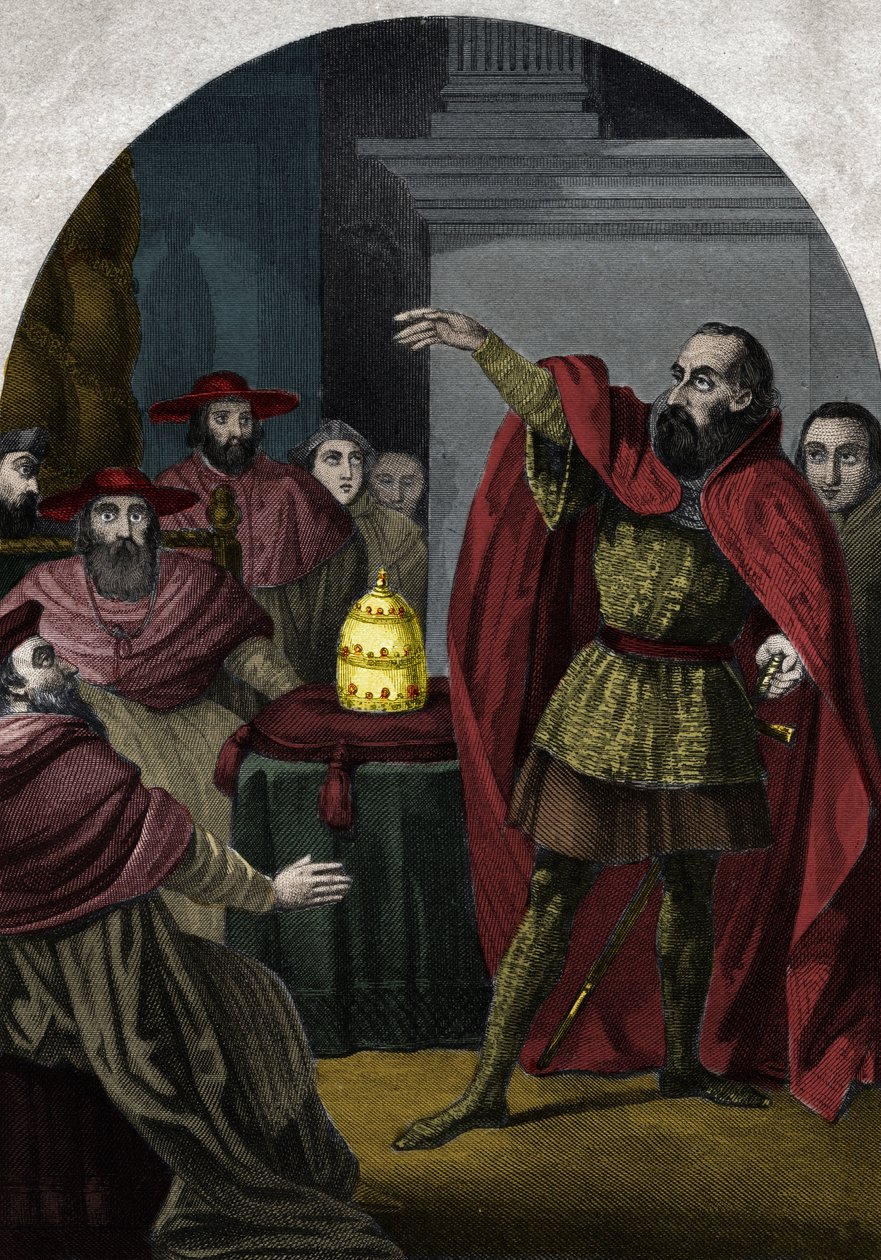 The Antipope John XXIII (Antipapa Giovanni 23) (1410-1415) (Baldassarre Cossa) was proclaimed sovereign pontiff by the Council of Pisa in 1410. Engraving from 1842 in “Histoire des popes”” by Maurice Lachatre. Private collection. av Unknown artist