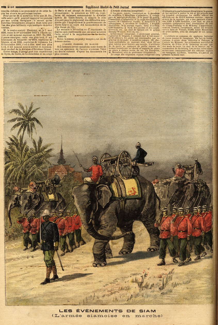 Armee of Siam (Thailand). Gravering i "" Le petit journal"" 29.07.1893. Samling av Selva. av Unknown artist