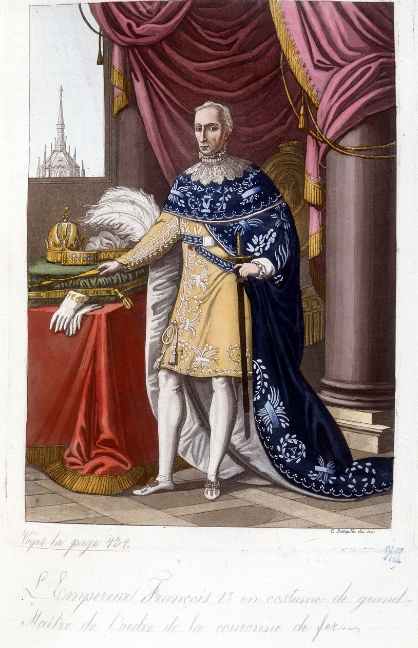 Den østerrikske keiseren Francois 1. (1768-1835) i drakten til stormesteren av Jernkroneordenen. av Unknown artist