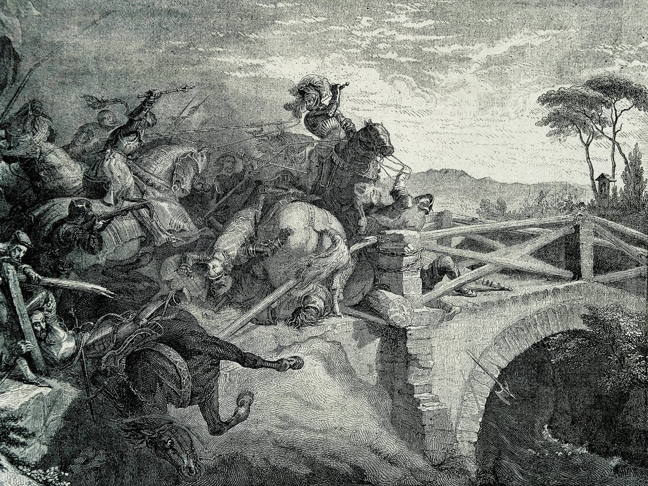 Slaget ved Garigliano (Garellano) mellom franskmennene og spanjolene under den tredje italienske krigen, 29. desember 1503.: Gonzalo Fernandez De Cordoba kalte El Gran Capitan av Unknown artist